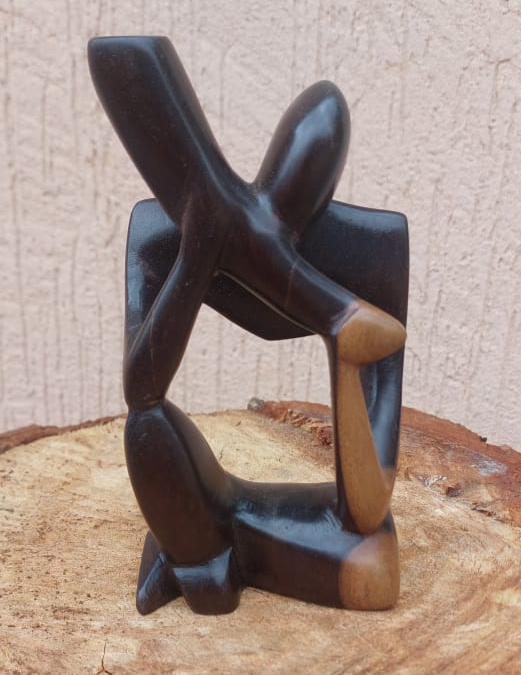 Vintage Hand Carved African Man Playing Horn